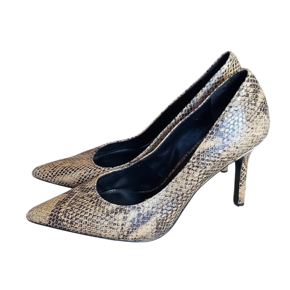 Lauren Ralph Lauren Snakeskin Embossed Leather Pointed Toe Stilletto Heels - Picture 1 of 16
